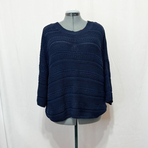 Joseph A NWT Sz XL Navy Boxy  3/4 Sleeves Crewneck Sweater - Picture 7 of 11